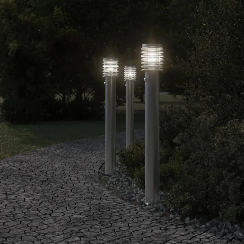 vidaXL Vloerlamp voor buiten met sensor 110 cm roestvrijstaal zilver