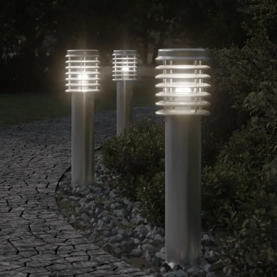 vidaXL Vloerlamp voor buiten 3 st 60 cm roestvrij staal zilverkleurig