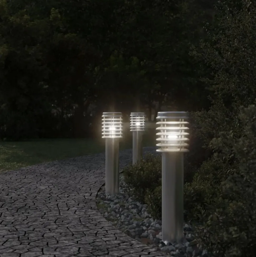 vidaXL Vloerlamp voor buiten 3 st 60 cm roestvrij staal zilverkleurig