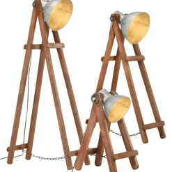 vidaXL Vloerlampen 3 st E27 massief mangohout zilverkleurig
