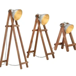 vidaXL Vloerlampen 3 st E27 massief mangohout zilverkleurig