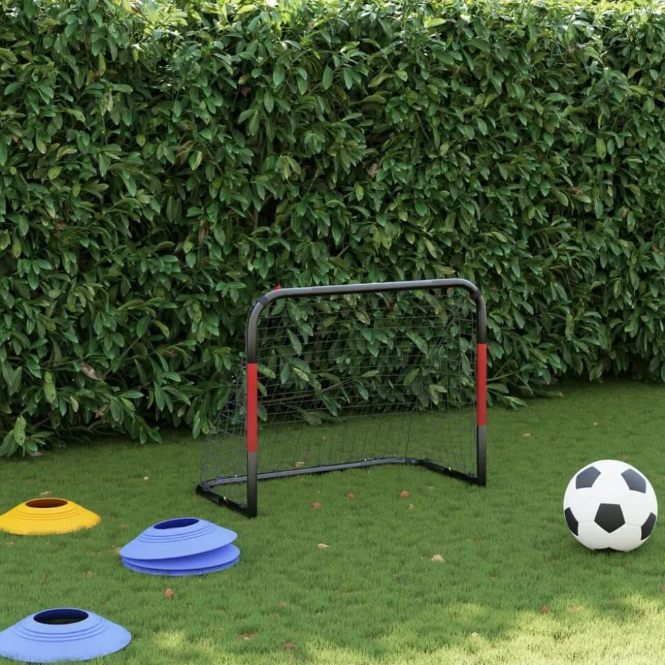vidaXL Voetbaldoel met net 90x48x71 cm staal rood en zwart