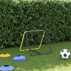 vidaXL Voetbalrebounder dubbelzijdig verstelbaar staal geel en zwart