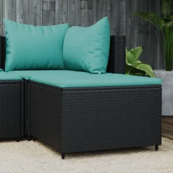 vidaXL Voetensteun met kussen poly rattan zwart