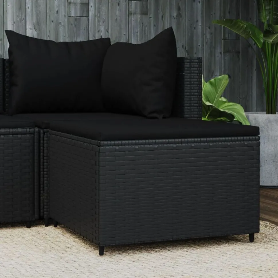 vidaXL Voetensteun met kussen poly rattan zwart