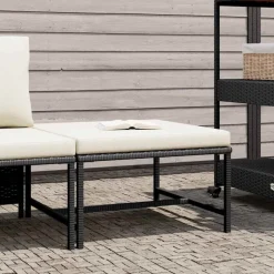vidaXL Voetensteun sectioneel met kussen poly rattan zwart