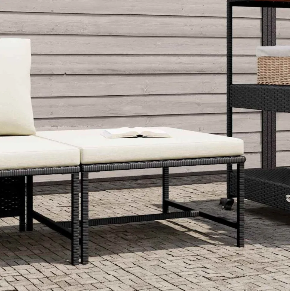 vidaXL Voetensteun sectioneel met kussen poly rattan zwart