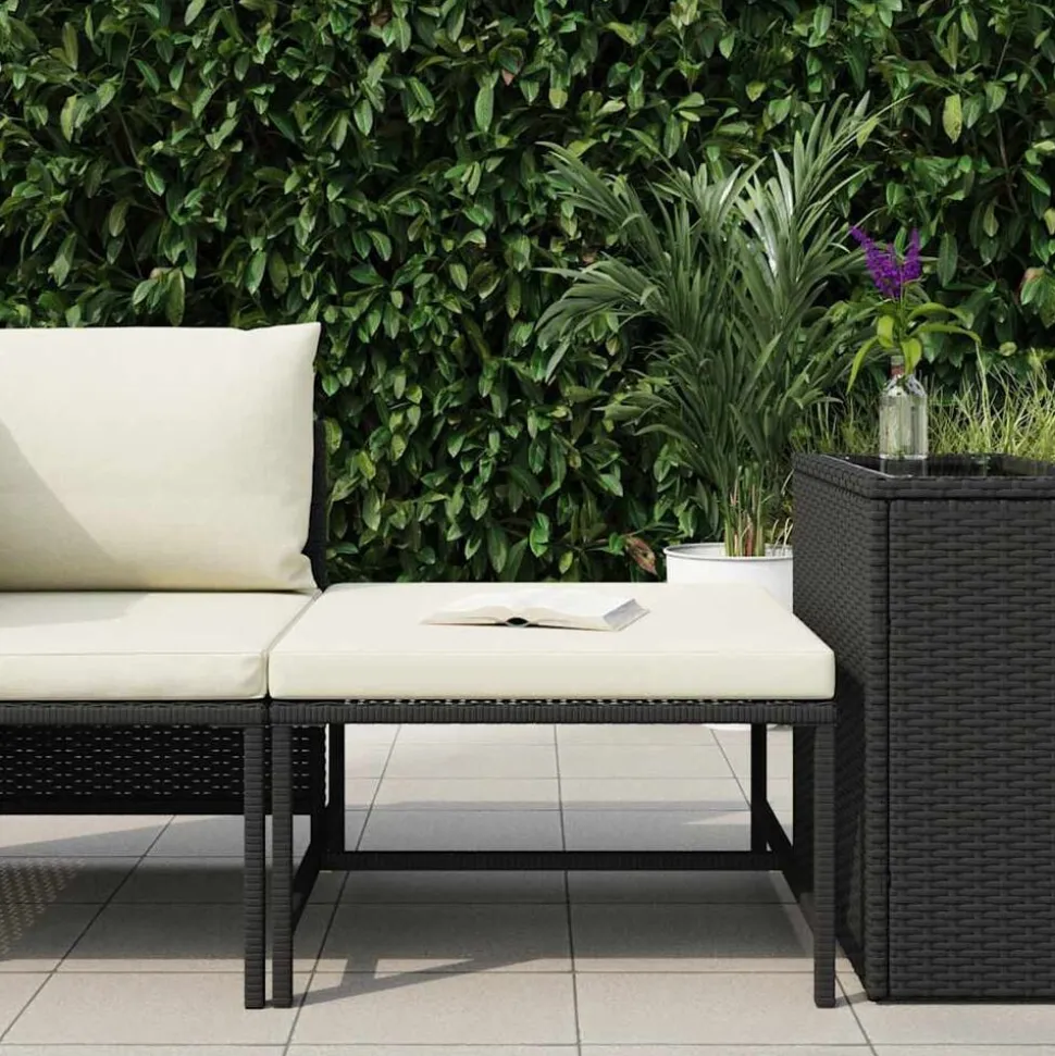 vidaXL Voetensteun sectioneel met kussen poly rattan zwart