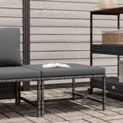 vidaXL Voetensteun sectioneel met kussen poly rattan grijs
