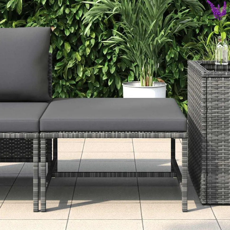 vidaXL Voetensteun sectioneel met kussen poly rattan grijs