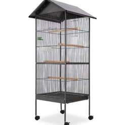 vidaXL Vogelkooi met dak staal zwart 66x66x155 cm