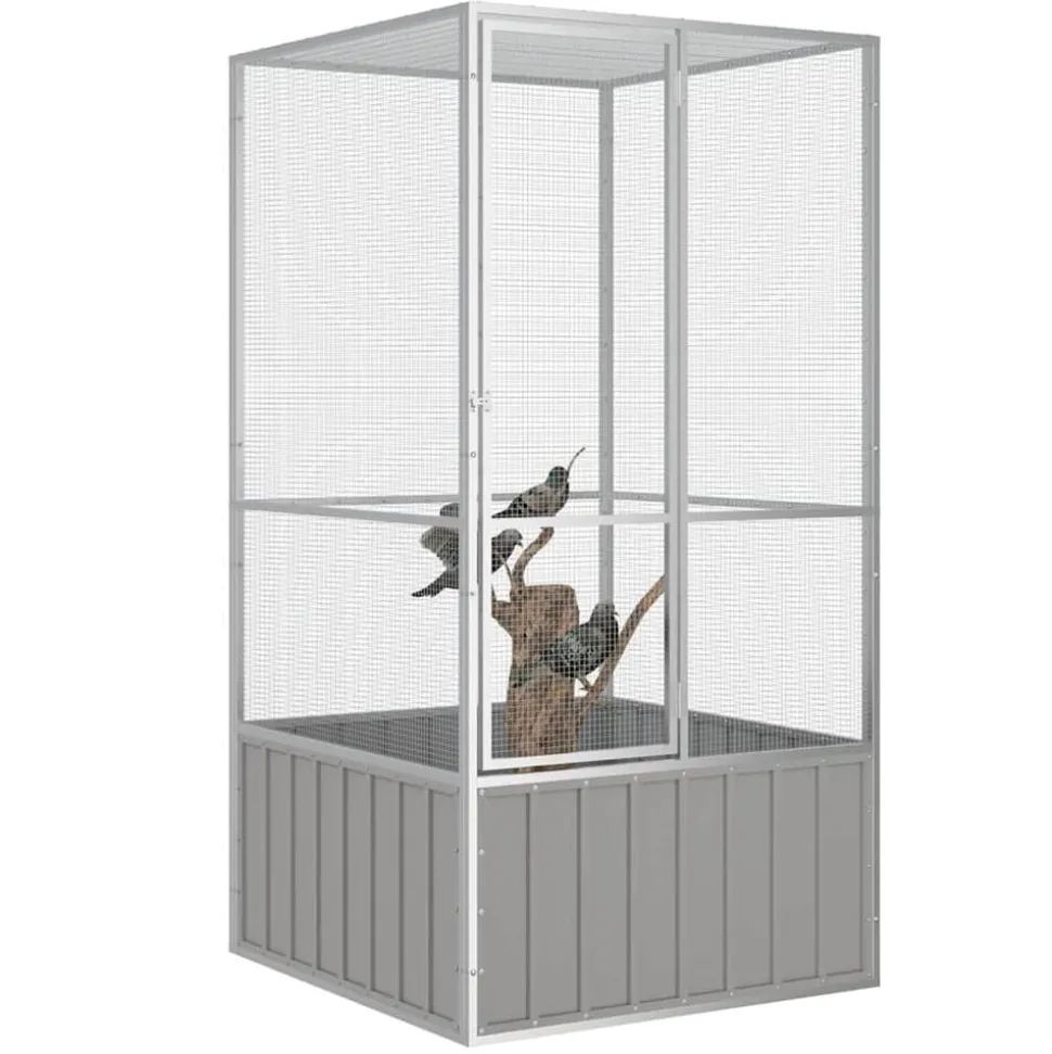 vidaXL Vogelkooi 111x107x211,5 cm gegalvaniseerd staal grijs
