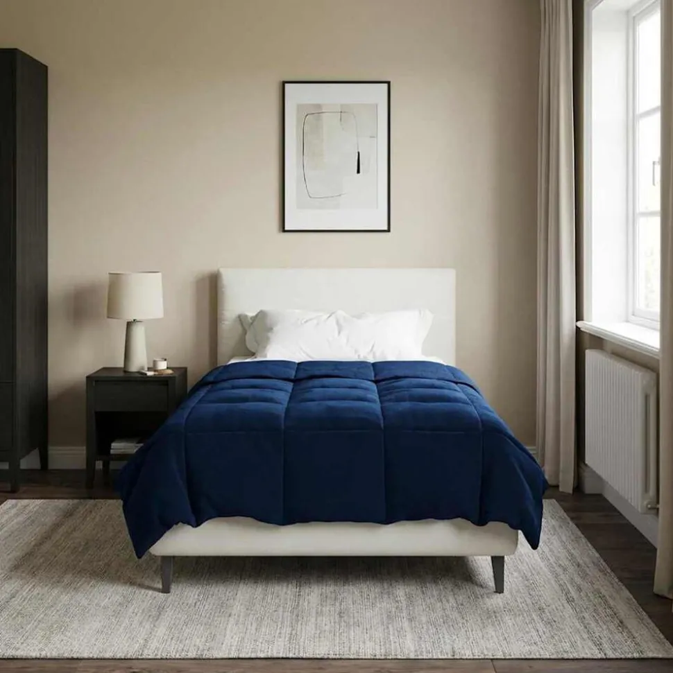 vidaXL Vol jaar dekbed Gekwilt Donkerblauw 135 x 200 cm Microfiber