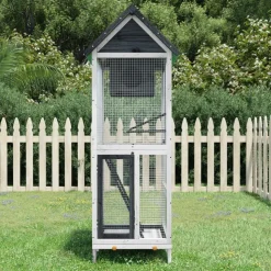 vidaXL Volière 60x58,5x160 cm massief grenenhout grijs