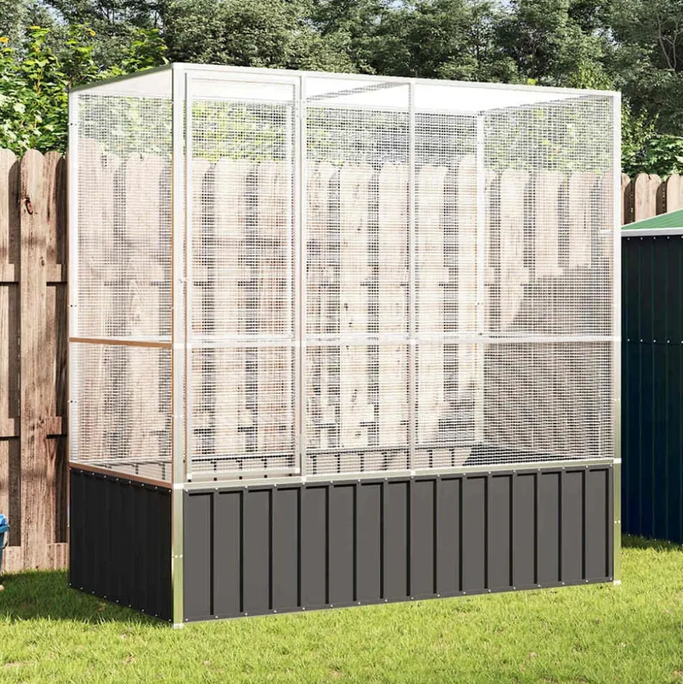 vidaXL Volière 210,5x107x212 m staal zilverkleurig