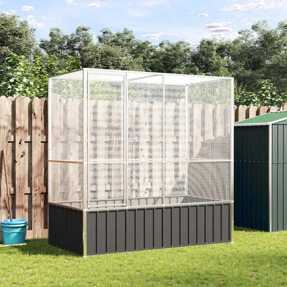 vidaXL Volière 210,5x107x212 m staal zilverkleurig