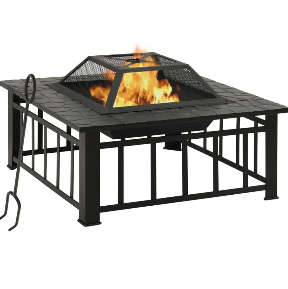 vidaXL Vuurplaats met pook XXL 79x79x46,5 staal