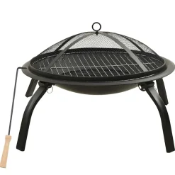 vidaXL Vuurschaal en barbecue 2-in-1 met pook 56x56x49 cm staal