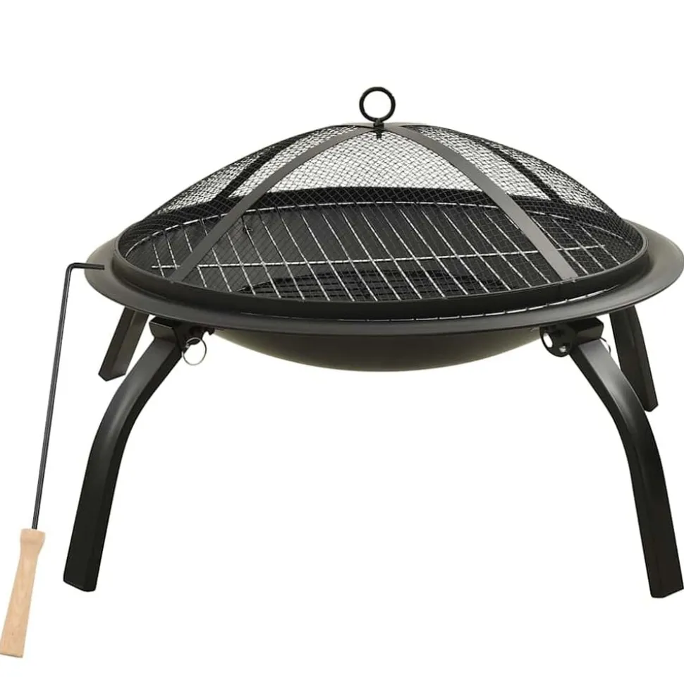 vidaXL Vuurschaal en barbecue 2-in-1 met pook 56x56x49 cm staal