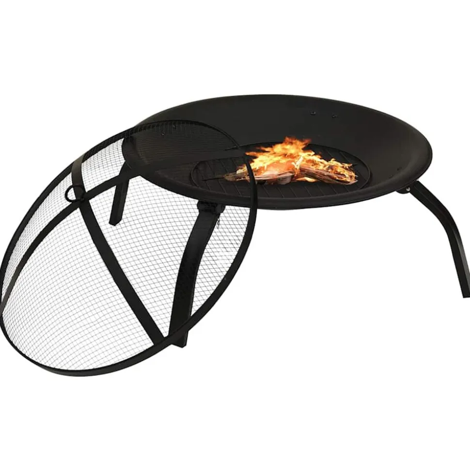 vidaXL Vuurschaal en barbecue 2-in-1 met pook 56x56x49 cm staal