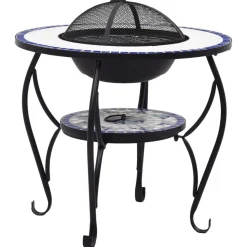 vidaXL Vuurtafel mozaïek 68 cm keramiek blauw en wit