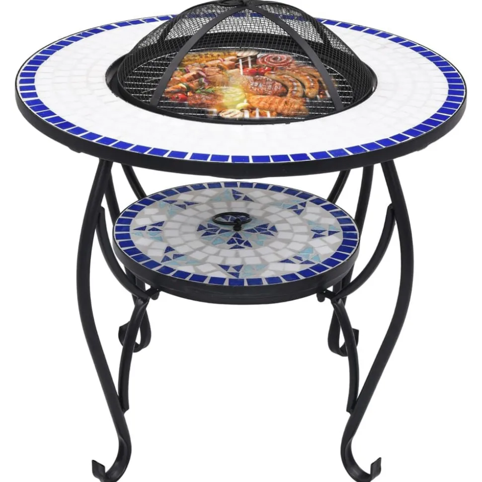 vidaXL Vuurtafel mozaïek 68 cm keramiek blauw en wit