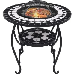 vidaXL Vuurtafel mozaïek 68 cm keramiek zwart en wit