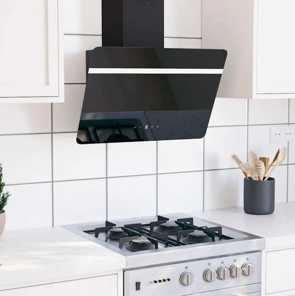 vidaXL Wandafzuigkap 60 cm staal en gehard glas zwart