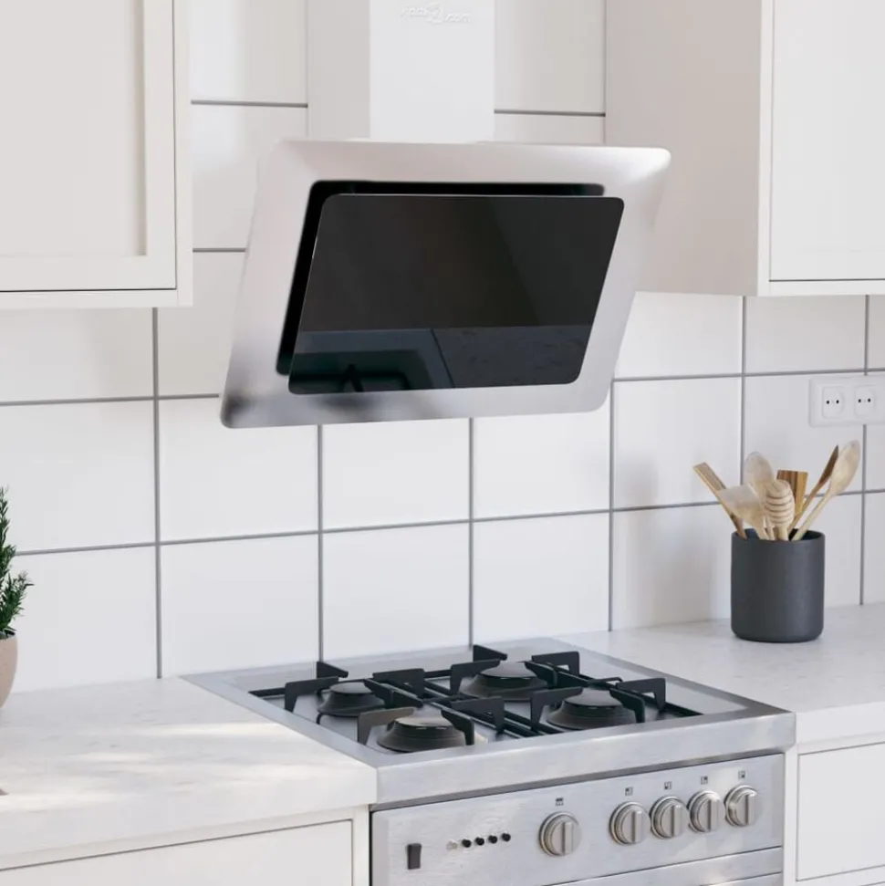 vidaXL Wandafzuigkap 60 cm roestvrij staal gehard glas zilverkleurig