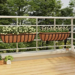 vidaXL Wandbakken 2 st met kokosvezel 61x19x16 cm staal zwart