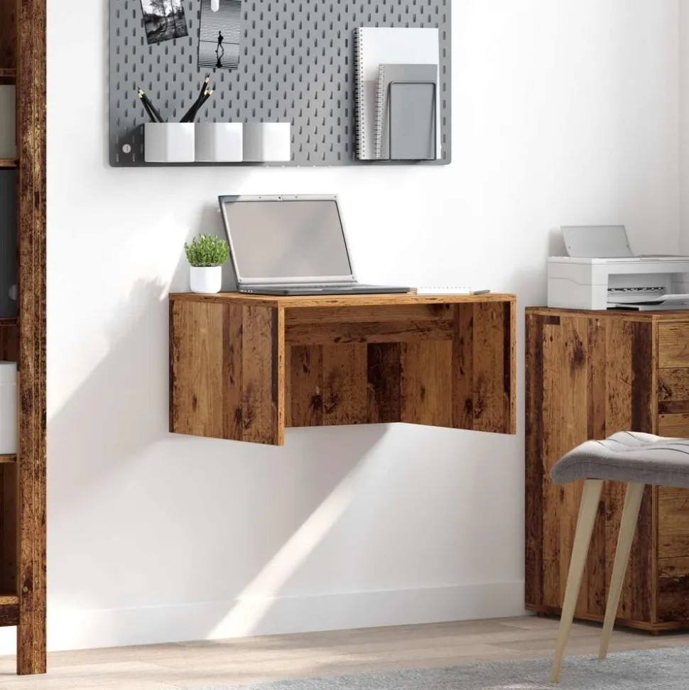 vidaXL Wandbureau Wandgemonteerd Oud Hout 60 x 45 x 30 cm Bewerkt hout