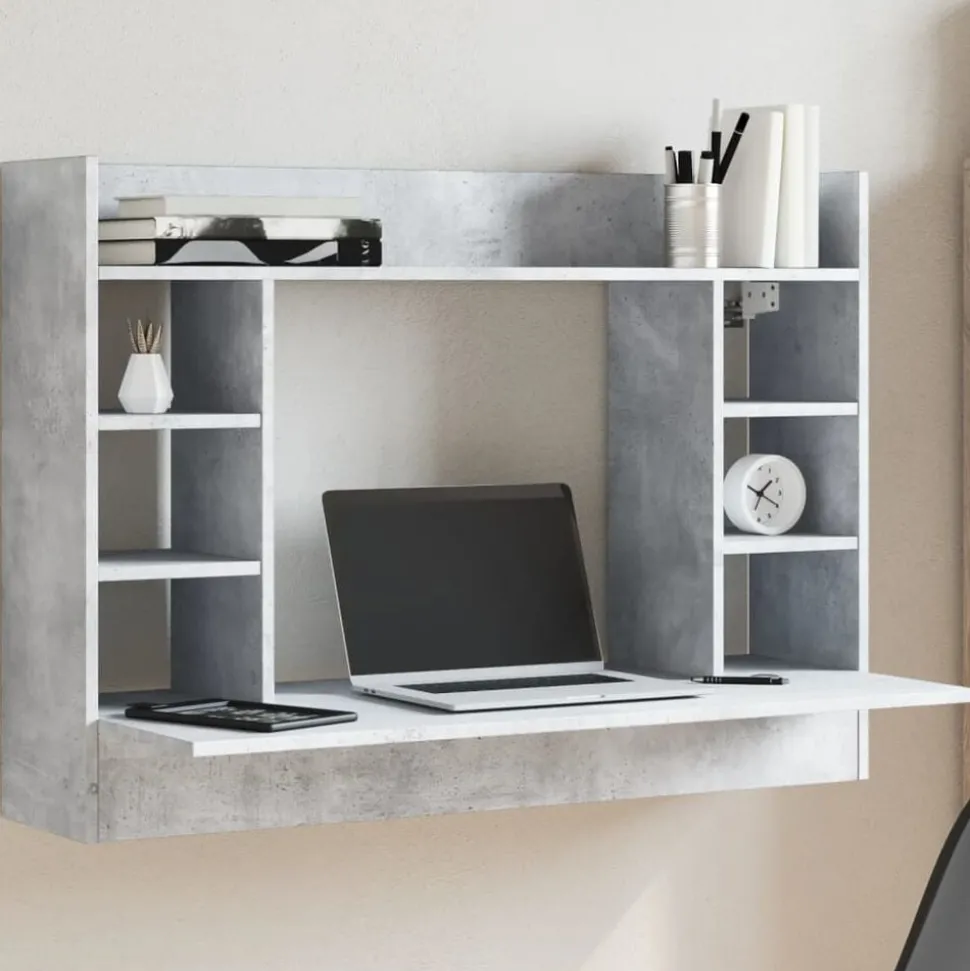 vidaXL Wandbureau 105x48x75 cm bewerkt hout betongrijs