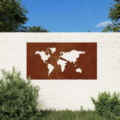 vidaXL Wanddecoratie tuin wereldkaartontwerp 105x55 cm cortenstaal