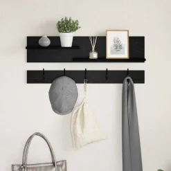 vidaXL Wandgemonteerde kapstok met plank Zwart Eiken 90 x 15 x 36 cm