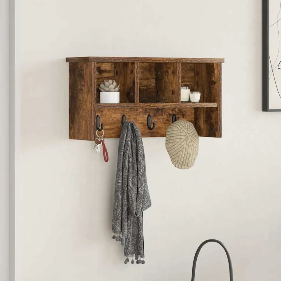 vidaXL Wandgemonteerde kapstok met plank Gerookt eiken 50 x 16 x 26 cm