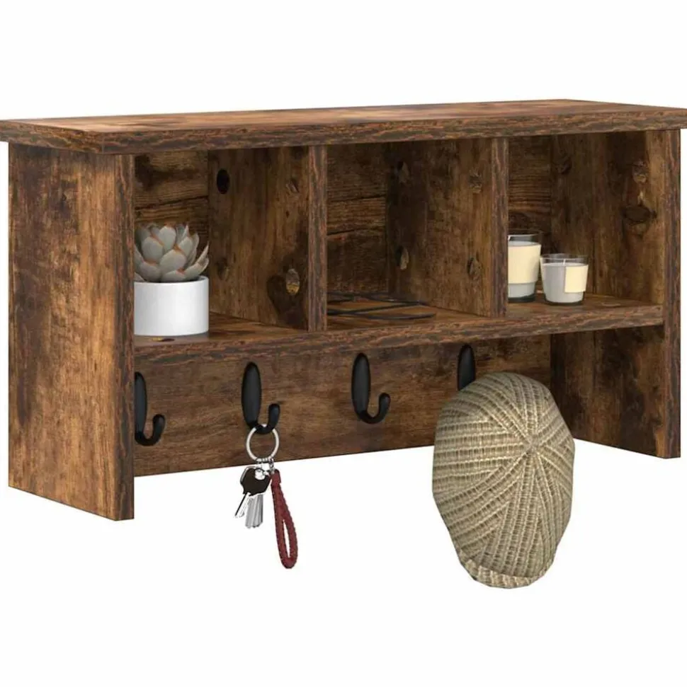 vidaXL Wandgemonteerde kapstok met plank Gerookt eiken 50 x 16 x 26 cm
