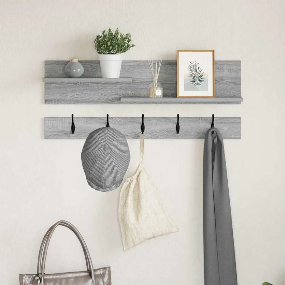 vidaXL Wandgemonteerde kapstok met plank Grijs Sonoma 90 x 15 x 36 cm