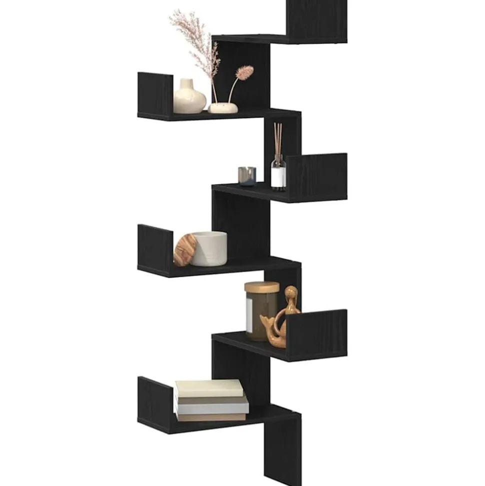 vidaXL Wandhoekplank met plank met opslag Zwart Eiken 45 x 45 x 147 cm