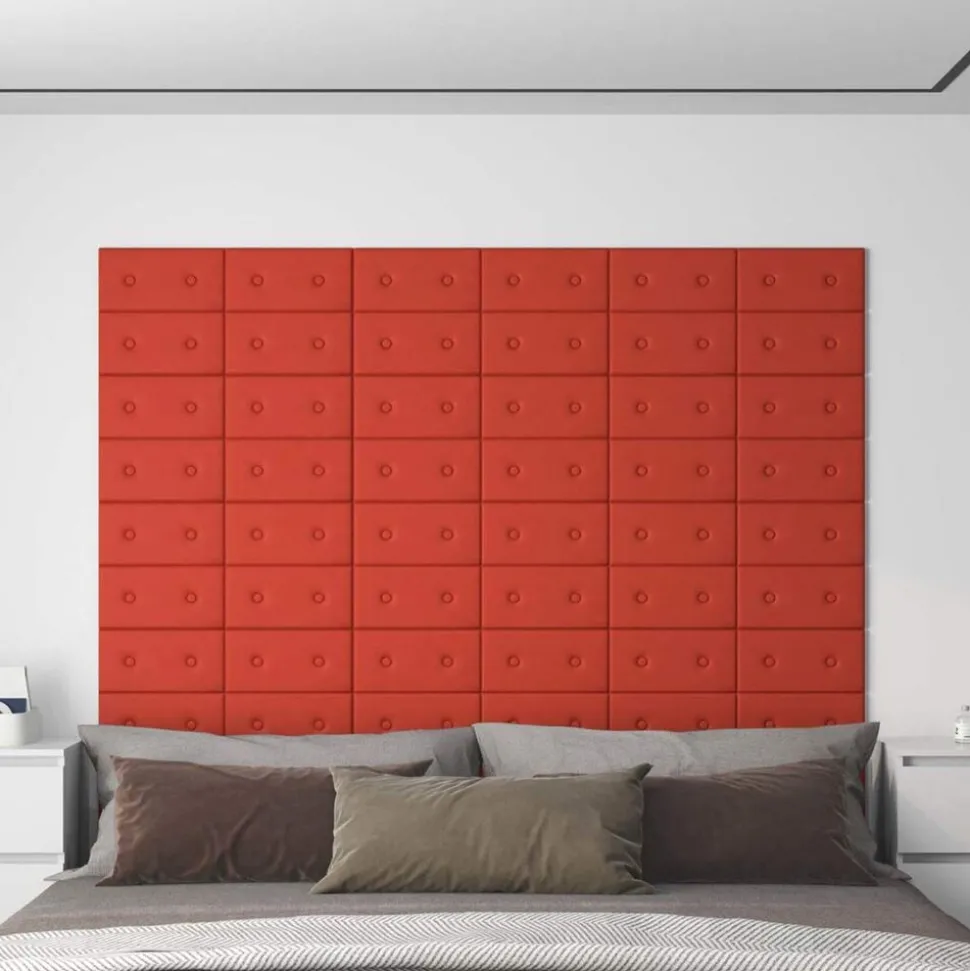 vidaXL Wandhoofdbord 12 pcs Rood 30 x 15 cm Nep Leer