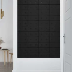 vidaXL Wandhoofdbord 12 pcs Zwart 30 x 15 cm Nep Leer