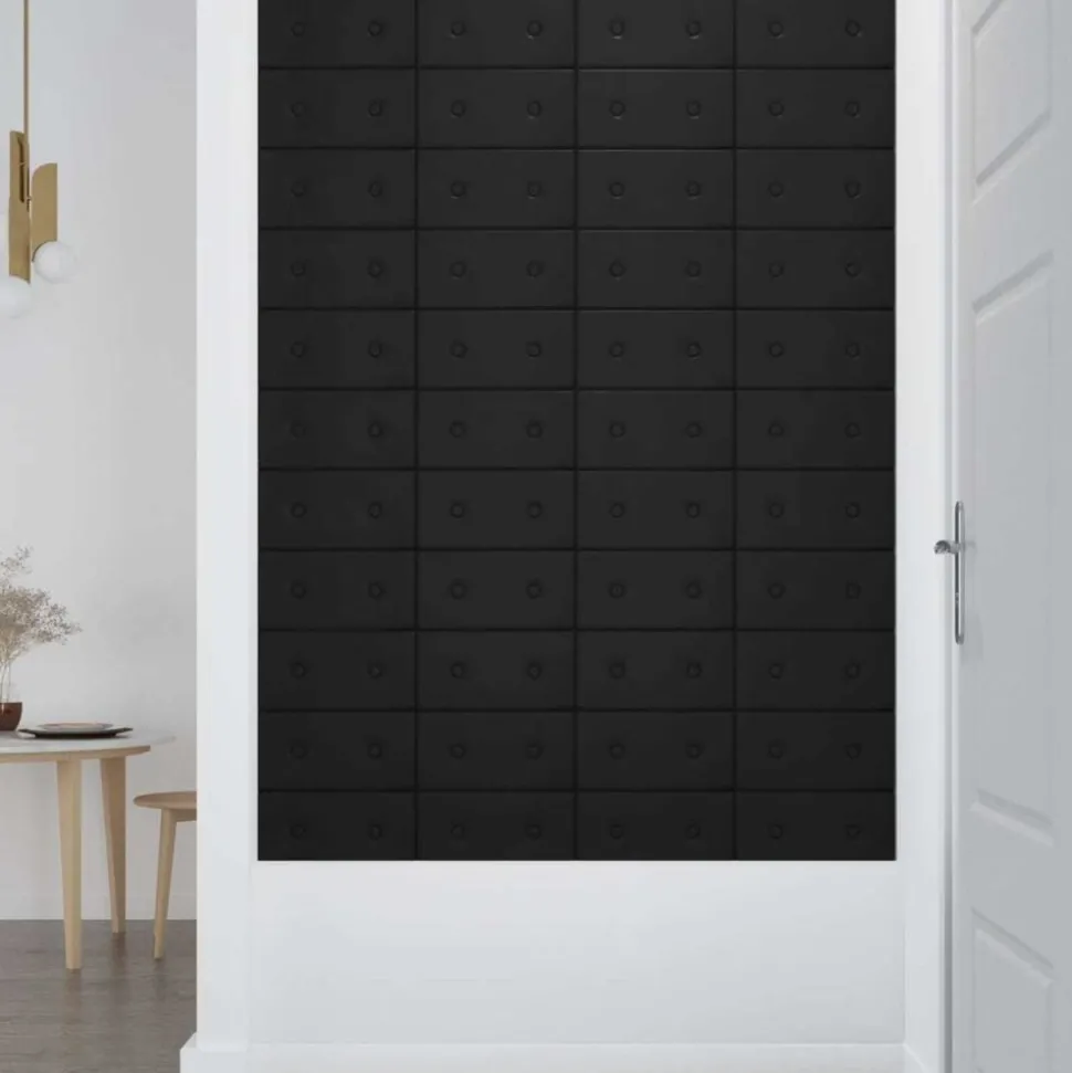 vidaXL Wandhoofdbord 12 pcs Zwart 30 x 15 cm Nep Leer