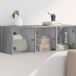vidaXL Wandkast met glazen deuren 102x37x35 cm grijs sonoma eiken