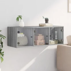 vidaXL Wandkast met glazen deuren 102x37x35 cm grijs sonoma eiken