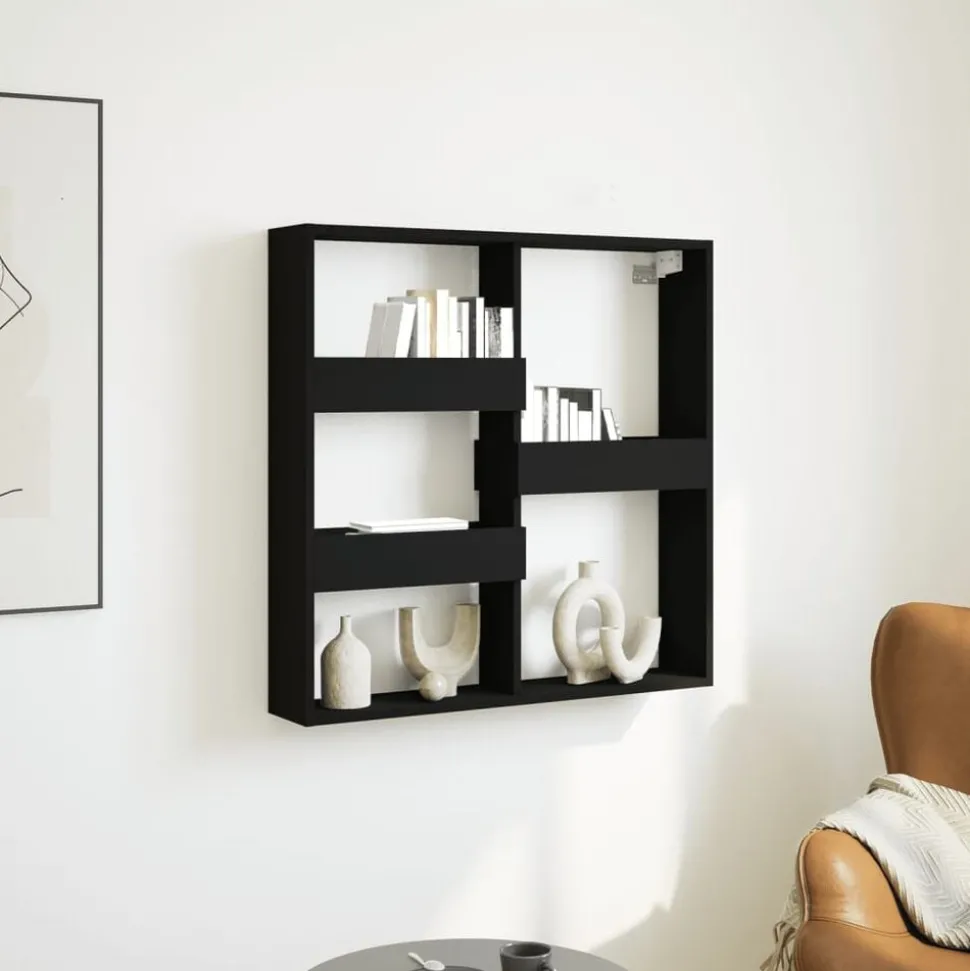 vidaXL Wandkast 80x15x80 cm bewerkt hout zwart