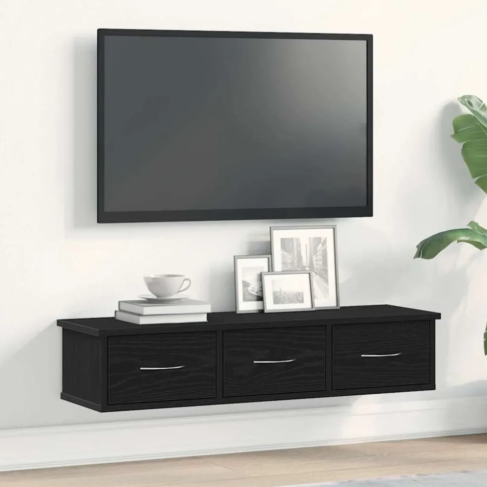 vidaXL Wandkast 88x26x18,5 cm spaanplaat zwart eikenkleurig