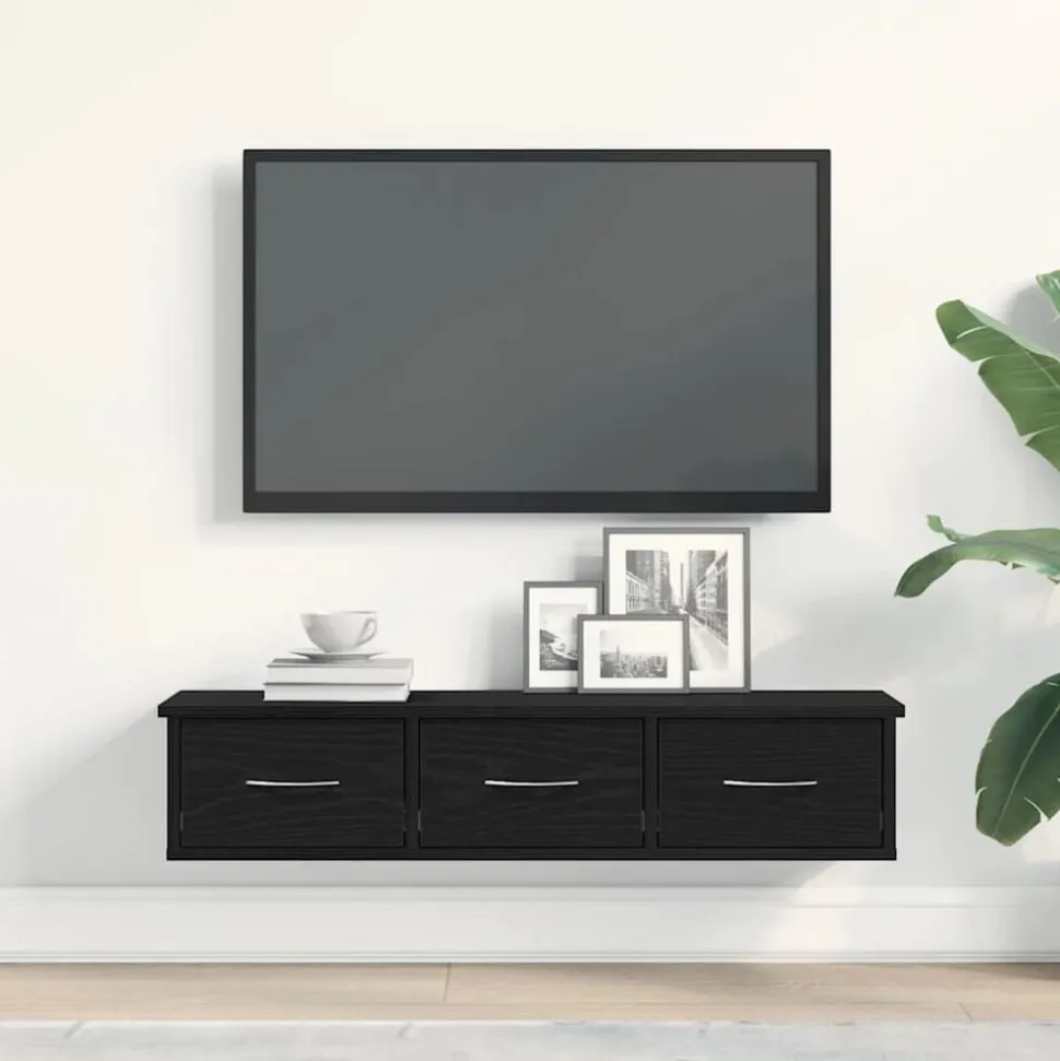 vidaXL Wandkast 88x26x18,5 cm spaanplaat zwart eikenkleurig