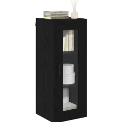 vidaXL Wandkast Zwart Eiken 34,5 x 34 x 90 cm Geengineerd Hout en Glas