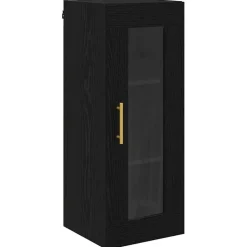 vidaXL Wandkast Zwart Eiken 34,5 x 34 x 90 cm Geengineerd Hout en Glas