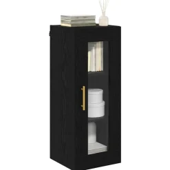vidaXL Wandkast Zwart Eiken 34,5 x 34 x 90 cm Geengineerd Hout en Glas