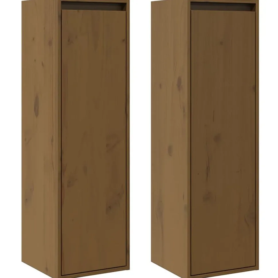 vidaXL Wandkasten 2 st 30x30x100 cm massief grenenhout honingbruin